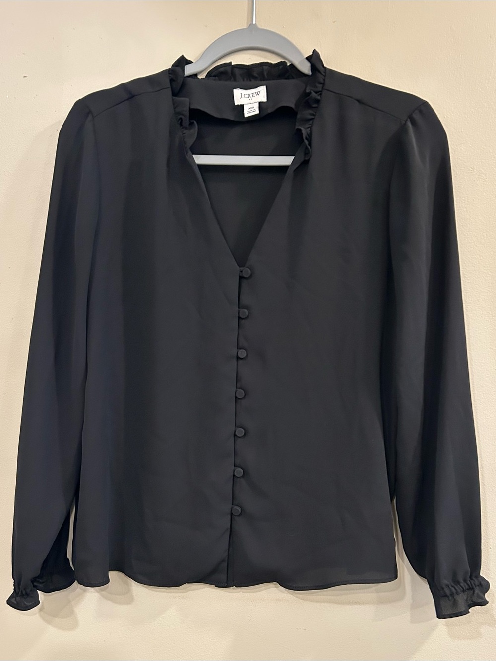 J. Crew Black Ruffle-Neck Button Front Blouse